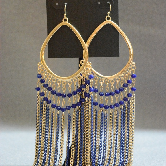Thalia Sodi Jewelry - Thalia Sodi Gold Tone Blue Bead Hoop Earings